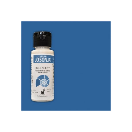 Iridescent blue acrylic paint in a 60ml bottle, perfect for adding shimmering highlights to artwork on various surfaces.