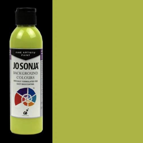 A 250ml bottle of Jo Sonja's Tree Frog Acrylic Paint, vibrant green, non-toxic, suitable for various surfaces and artistic projects.