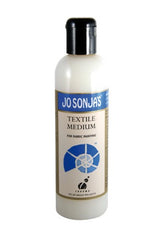A 250ml bottle of Jo Sonja's Textile Medium, perfect for transforming acrylic paints into permanent fabric paints for creative projects.