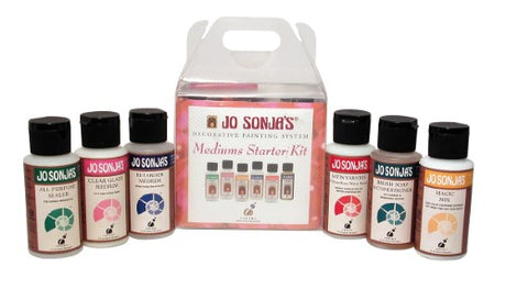 Acrylic paint starter kit with 6 x 60ml bottles of versatile mediums for enhancing and protecting artworks.