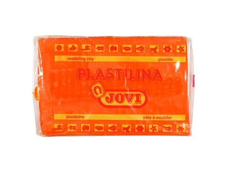 Bright orange, non-toxic Jovi Plastalina 350gm for kids, perfect for crafting, modeling, and unleashing creativity without stains.