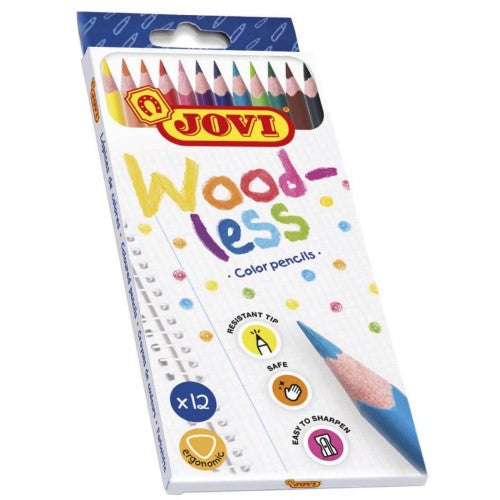 Colorful set of 12 JOVI Woodless Pencils for kids, featuring durable design and ergonomic grip for effortless drawing and creativity.