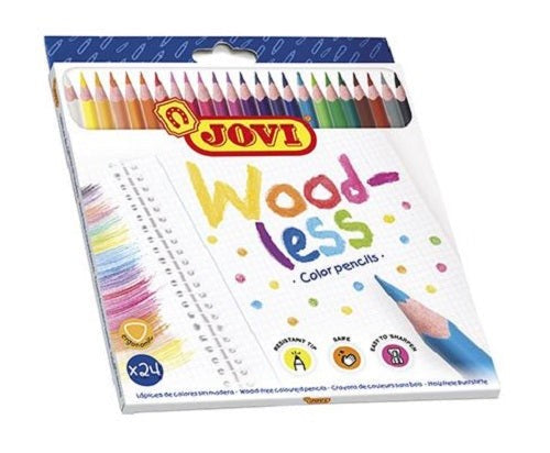 Vibrant JOVI Woodless Pencils set of 24, ideal for kids 3+, featuring durable, smooth, triangular pencils for creative art projects.