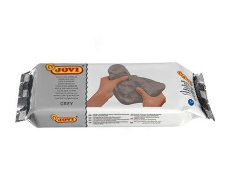 Jovi Air Hardening Clay 500g Grey, odourless modeling clay that air-dries in 24-48 hours, ideal for artists and crafters.