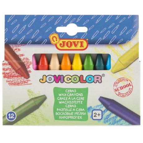 Jovi Wax Crayon 12s set featuring 12 vibrant, non-toxic crayons designed for young artists, safe and easy to use.