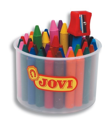 Jovi Wax Crayon & Sharpener Pot 60: durable, vibrant crayons perfect for kids, suitable for various surfaces and creative techniques.