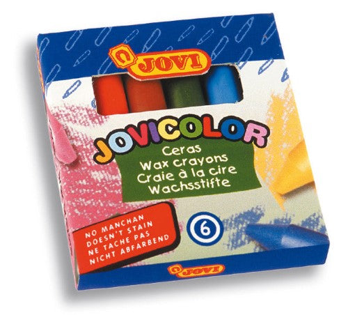 Vibrant Jovi Wax Crayons in a 6-pack, designed for young artists, stain-free and durable for endless creativity.