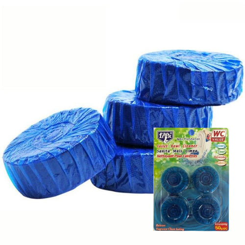 Clear Blue Toilet Blocks 4pk in blue packaging, designed for effortless toilet cleaning and freshening with every flush.