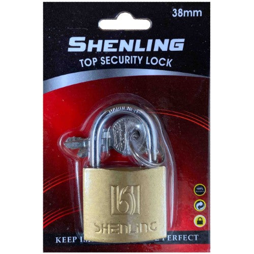 Compact 38mm padlock designed for reliable security, perfect for lockers, luggage, and safeguarding valuables.