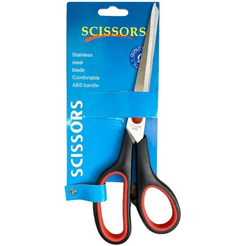 Set of 6 colorful 9.5-inch scissors with sharp stainless steel blades and ergonomic handles, perfect for home and school use.
