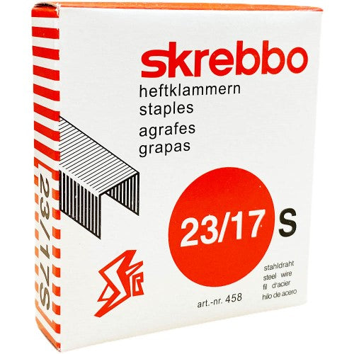 High-quality 23/17 stapler pins in a pack of 1000 for reliable and efficient stapling in home, school, or office use.