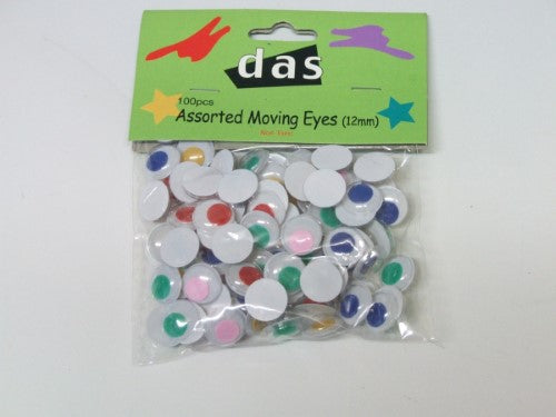 Colorful 12mm moving eyes for crafts, perfect for DIY projects, enhancing creativity with 100 pieces in assorted colors.