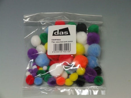 Assorted colorful pom poms in various sizes, perfect for DIY crafts and creative projects for all ages.