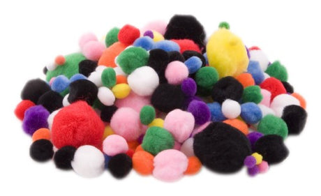 Assorted 280pc colorful pom poms in various sizes, ideal for DIY crafts, scrapbooking, and home decor projects.