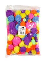 Assorted neon pom poms in vibrant colors, perfect for DIY projects and crafts, featuring 15 pieces for endless creativity.