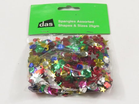 Brightly colored spangles in assorted shapes and sizes for creative crafting, embellishing, and DIY projects.