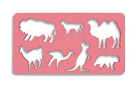 Pink transparent camel stencil template for artists and teachers, ideal for creating precise animal outlines and patterns.