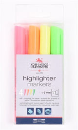 KOH-I-NOOR highlighters in six vibrant colors with 1-5mm tips, perfect for long-lasting, precise highlighting on all paper types.