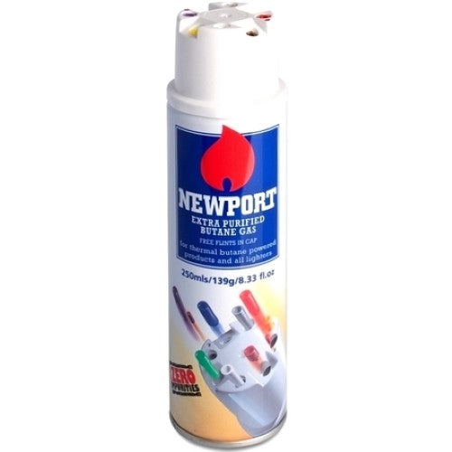 Newport Gas Refills 250ml (6 Pack) for reliable lighter fuel, perfect for camping, cooking, and everyday use.