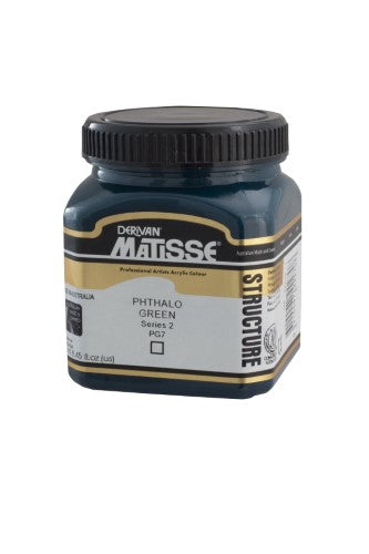 Matisse Structure 250ml Acrylic Paint in vibrant Phthalo Green, ideal for textured effects and lasting artistry.