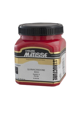 Vibrant Matisse Str 250ml Quinacridone Red acrylic paint, perfect for bold strokes and rich textures in art projects.