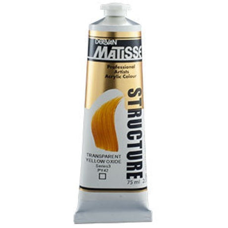 Vibrant 75ml transparent yellow oxide acrylic paint by Matisse, perfect for textured artwork and archival quality.