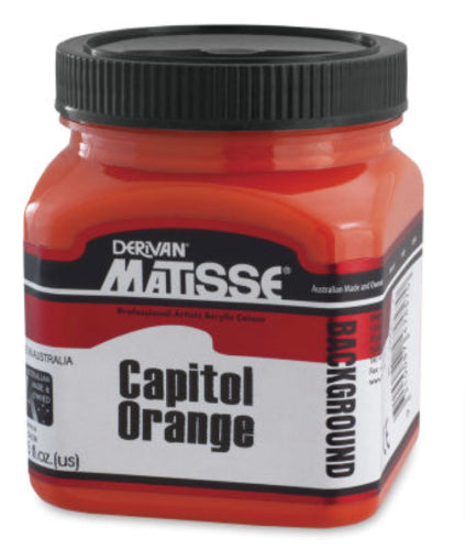 Vibrant 250ml Matisse acrylic paint in Capitol Orange, ideal for versatile art projects and easy cleanup.