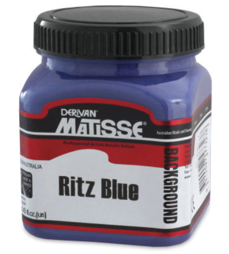 Acrylic paint in Ritz Blue, 250ml; vibrant, durable formula for various surfaces with a matte-velvet finish.