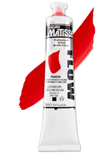 Acrylic paint tube in Cad Red medium, perfect for fluid brushwork and airbrush techniques, offering vibrant, smooth colors.