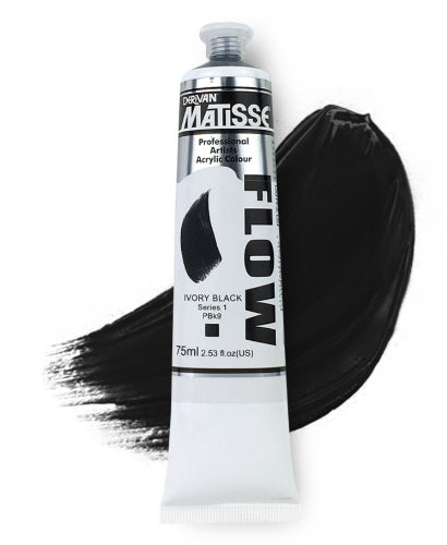 Matisse Flow Acrylic Paint in Ivory Black, 75ml; features smooth, free-flowing application for detailed artistic techniques.