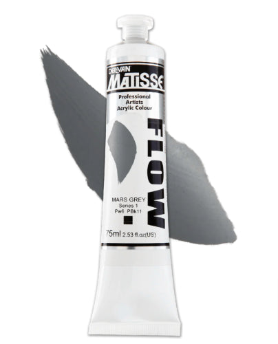 Matisse Flow 75ml Acrylic Paint in Mars Grey S1, ideal for smooth brushstrokes and versatile artistic techniques.