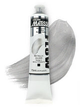 Metallic Silver Matisse Flow Acrylic Paint in 75ml, ideal for smooth brushwork, airbrushing, and versatile art styles.