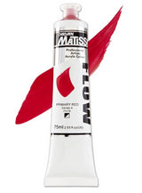 Vibrant 75ml Matisse Flow Acrylic Paint in Primary Red, perfect for smooth brushstrokes and various artistic techniques.