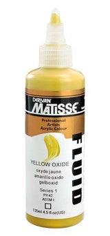 Matisse Fluid Acrylic Paint in Yellow Oxide (135ml) offers rich pigmentation and versatility for artists.