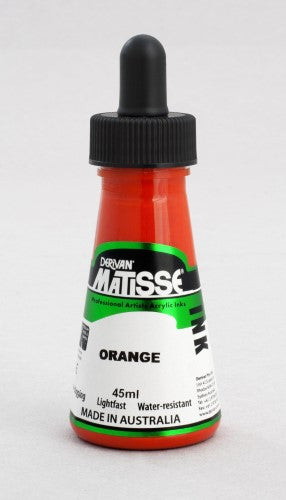 Vibrant 50ml Matisse Orange Ink, perfect for calligraphy, airbrushing, and watercolor techniques, offers exceptional lightfastness.