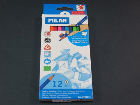 Milan Triangular Colour Pencils (12s) featuring vibrant colors, ergonomic grip, and durable 2.9mm lead for all artists.