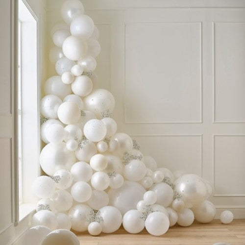 Modern Luxe Pearl Balloon Arch kit featuring cream and pearlized white balloons for elegant event decor.