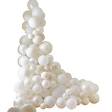 Elegant pearl and cream balloon arch kit for weddings and parties, featuring 120 balloons and easy assembly tools.