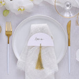 Elegant Modern Luxe Place Cards with trendy tassels, perfect for weddings and stylish events, measuring 3.3cm x 6.5cm.