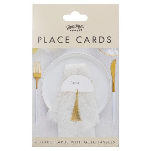 Elegant Modern Luxe Place Cards with tassels, perfect for weddings and chic events, pack of 6, each 3.3cm x 6.5cm.