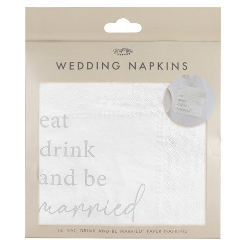 Elegant Modern Luxe Wedding Napkins with "Eat, Drink and Be Married" design, pack of 16 for stylish celebrations.