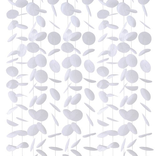 Elegant Modern Luxe Backdrop with 16 white tissue paper disc strands, perfect for weddings and parties.