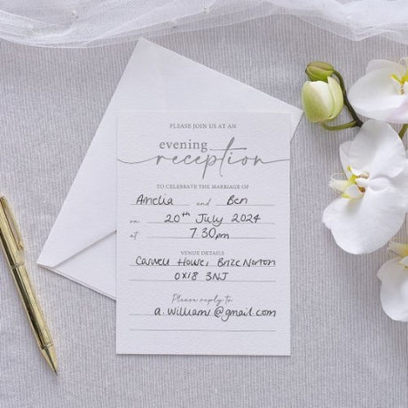 Modern Luxe Wedding Reception Invitations in elegant design; pack of 10 with textured white envelopes for your special day.