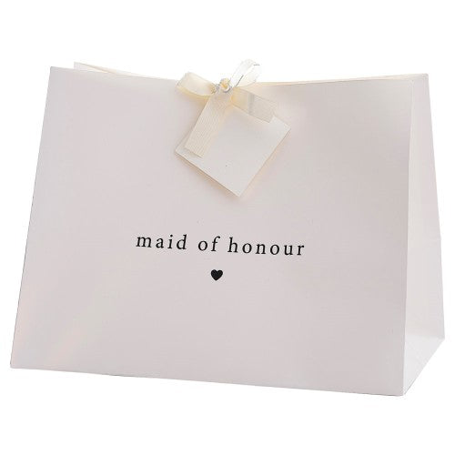 Elegant Modern Luxe Maid of Honour Gift Bag with off-white ribbon and tissue paper, perfect for bridal party appreciation.