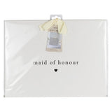 Elegant Modern Luxe Maid of Honour gift bag with off-white ribbon, tissue paper, and a card tag for bridal gifts.