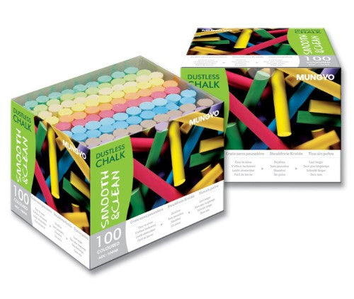 Artist Chalk set featuring 100 dustless sticks in 10 vibrant colors, ideal for clean, creative drawing and writing.