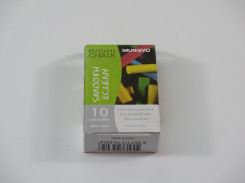 A vibrant set of 10 dustless colored chalk sticks made from Calcium Carbonate, ideal for clean and creative drawings.