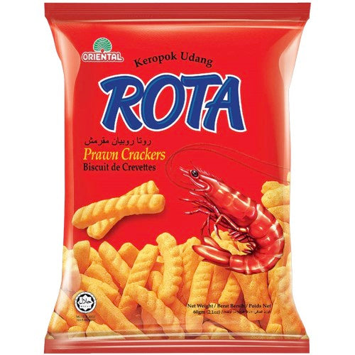 Crispy Rota Prawn Crackers in a box of 30, perfect for snacking and pairing with dips for savory flavor bursts.
