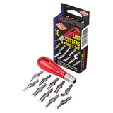 L10s Lino Cutter Set of 10 featuring high-carbon steel blades and ergonomic handle, ideal for precise linoleum printing.