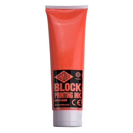 Vibrant 300ml Essdee Fluo Orange block printing ink, ideal for smooth, high-coverage creative projects.